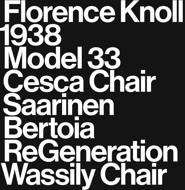 Modernist furniture catalog typography grid, swiss, geometric, dark