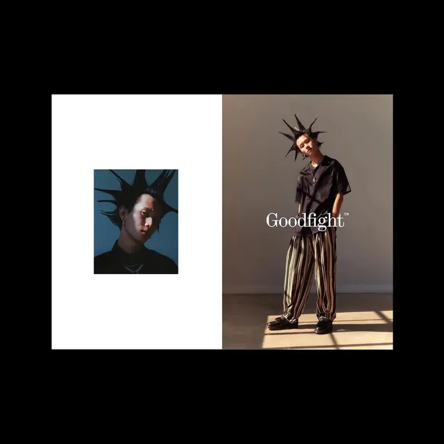 Goodfight fashion editorial split composition, editorial, photographic, dark