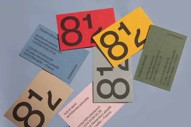Tilted editorial cards with bold numbers, editorial, geometric, muted