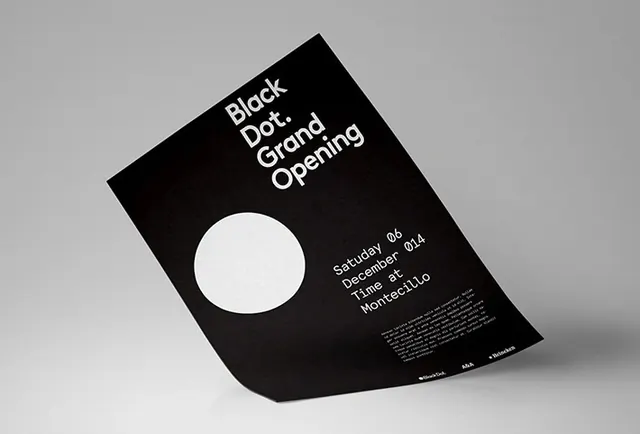 Black Dot Grand Opening poster, minimal, monochrome, monochrome