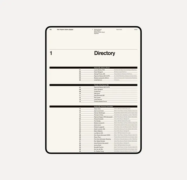 Directory Page Layout, minimal, swiss, monochrome