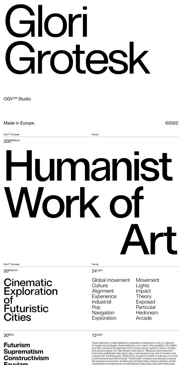 Minimal brutalist type specimen, minimal, brutalist, dark
