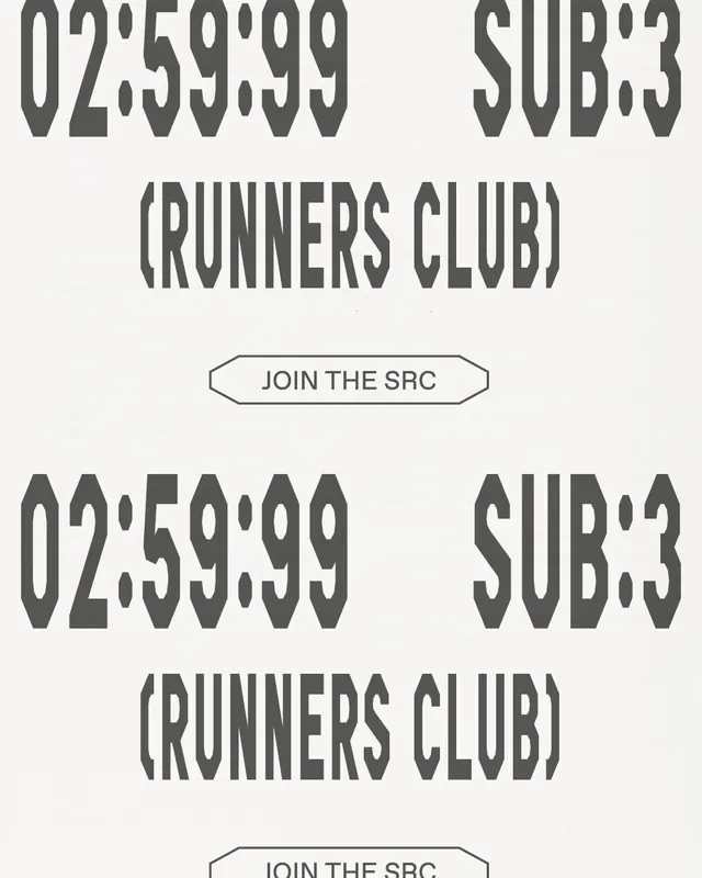 Sub-3:00 runners club poster, minimalist, technical, light