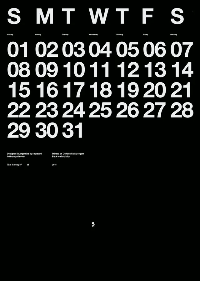 Helvetica calendar poster in white on black, minimal, swiss, dark
