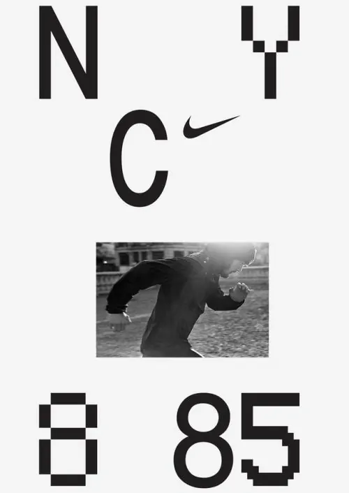 Pixel typography NYC 85 Nike poster, minimal, geometric, light