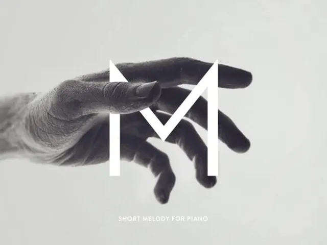 Hand and M poster for piano melody, minimal, monochrome, light