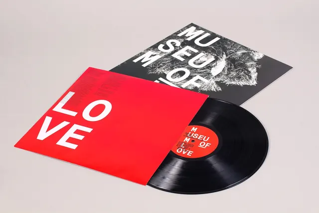 Museum of Love Album Packaging Flat Lay, minimal, photographic, dark
