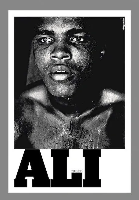 Muhammad Ali Portrait, brutalist, monochrome, monochrome