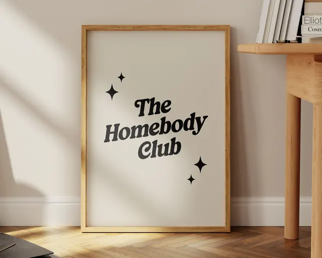 The Homebody Club Print, Trendy Wall Art, Digital Download Print, Typography Poster, Retro Wall Decor, Printable Art, Couch Potato Gift, editorial, retro, light