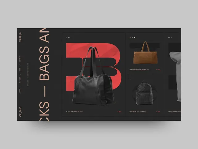 Red and Black Bag Collection Display, minimal, geometric, high-contrast
