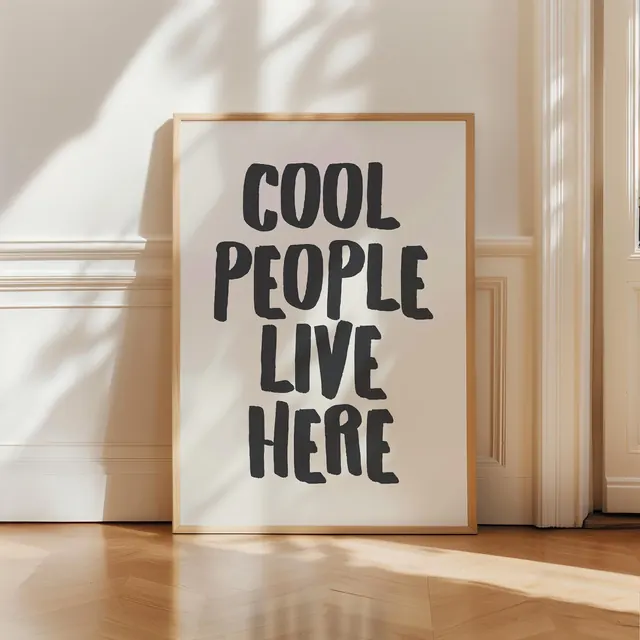 Cool People Live Here Print, Minimalist Typography Poster, Modern Trendy Wall Art, Aesthetic Room Decor, Digital Download, Room Dorm Decor, minimal, editorial, light