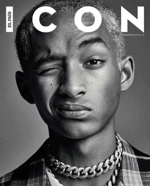 Magazine cover portrait with chain necklace, editorial, monochrome, monochrome