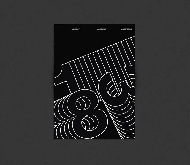 Bold 1985 Misfits poster, minimal, monochrome, dark