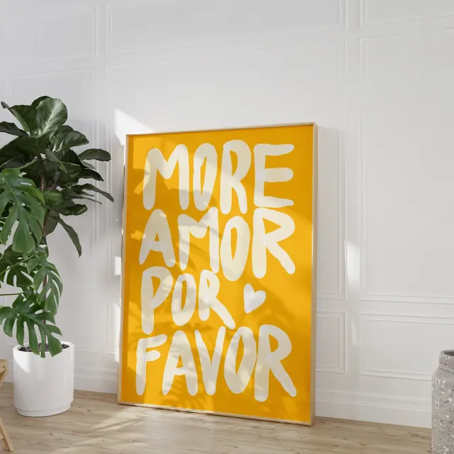 Maximalist Poster - More Amor Por Favor Wall Art Sunshine - Modern Eclectic Wall Art Yellow  No Frame, playful, editorial, light