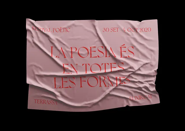 Crumpled pink poetry festival poster, editorial, warm