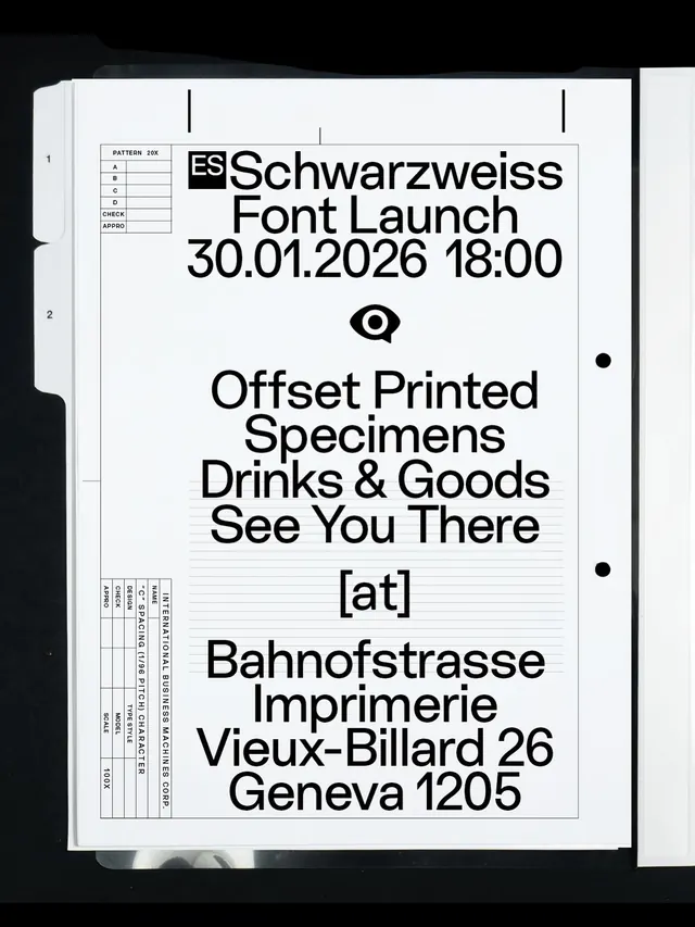 Schwarzweiss Font Launch Poster, swiss, minimal, monochrome