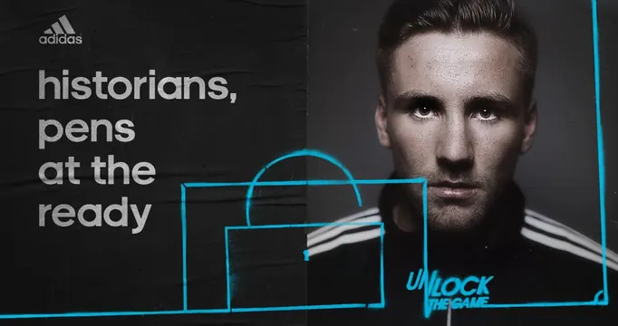 Adidas Unlock the Game split poster, brutalist, photographic, dark