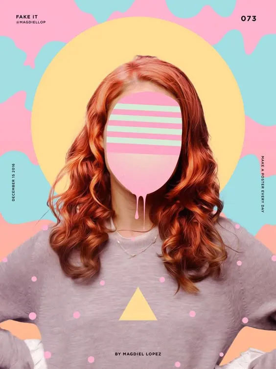 Magdiel Lopez Fake It daily poster 073, illustrated, playful, pastel