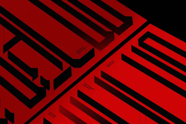 Fatih Hardal red 3D typographic poster, swiss, brutalist, vibrant