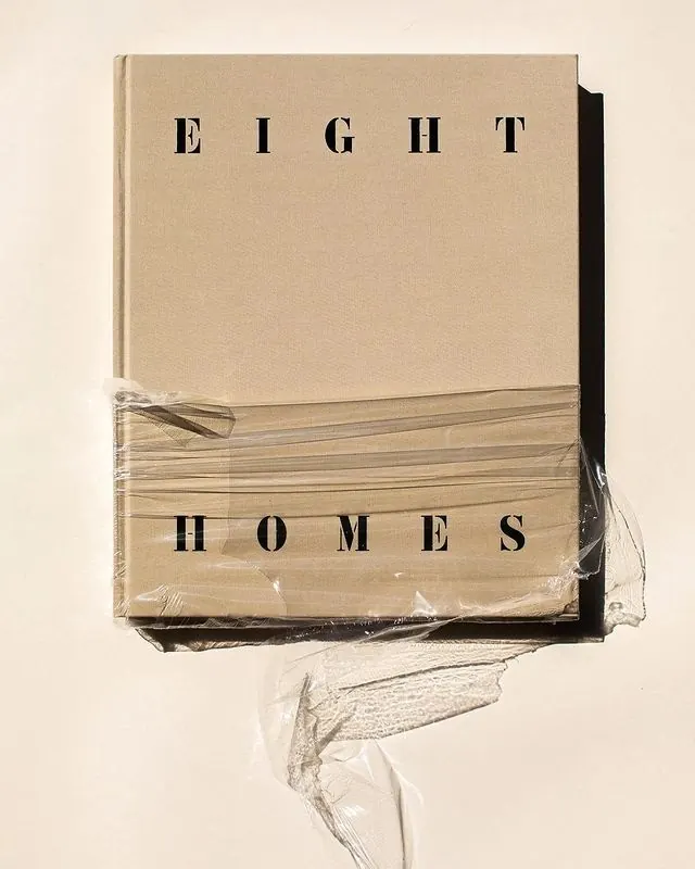 Eight Homes Book Cover, minimal, brutalist, muted