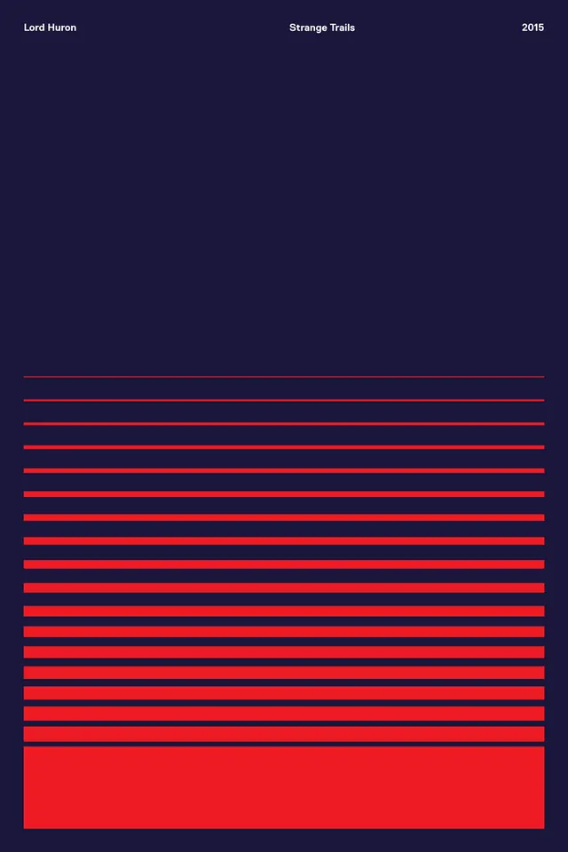 Lord Huron Strange Trails red line poster, minimal, swiss, dark