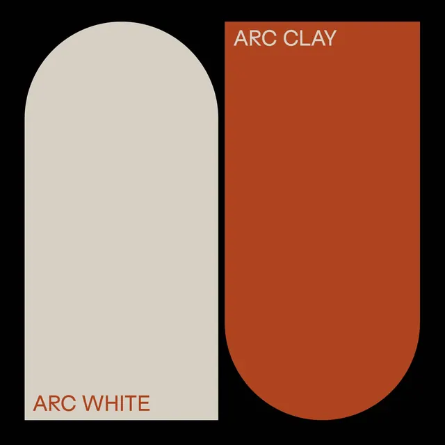 ARC WHITE and ARC CLAY arch poster, minimal, geometric, dark