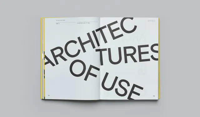 Constituent Museum angled type spread, minimal, swiss, monochrome