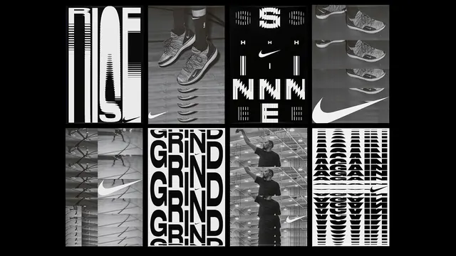 Nike basketball poster grid, brutalist, monochrome, monochrome