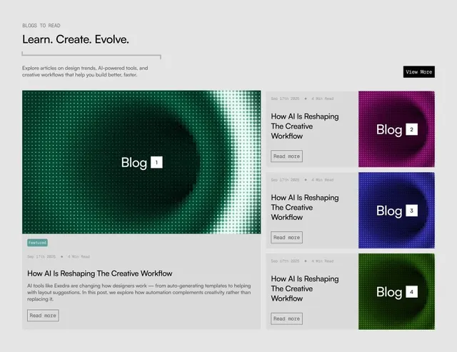 Dark-mode gradient-heavy editorial spread, dark-mode, gradient-heavy, cool