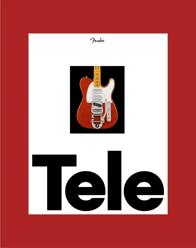 Fender Tele poster red frame, swiss, minimal, high-contrast