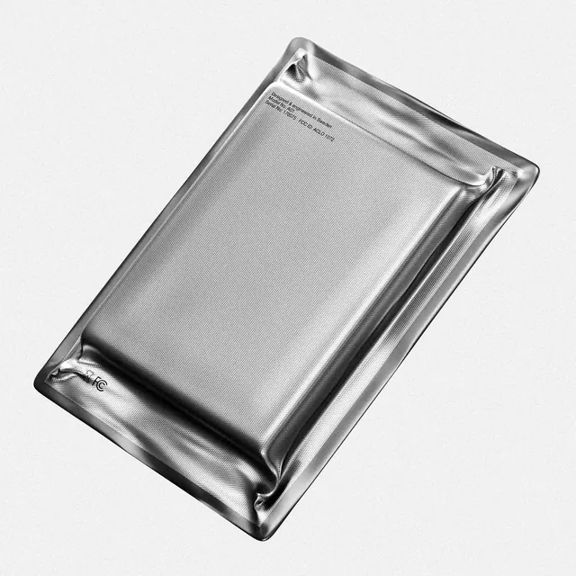 Vacuum-sealed silver device pouch, minimal, technical, light