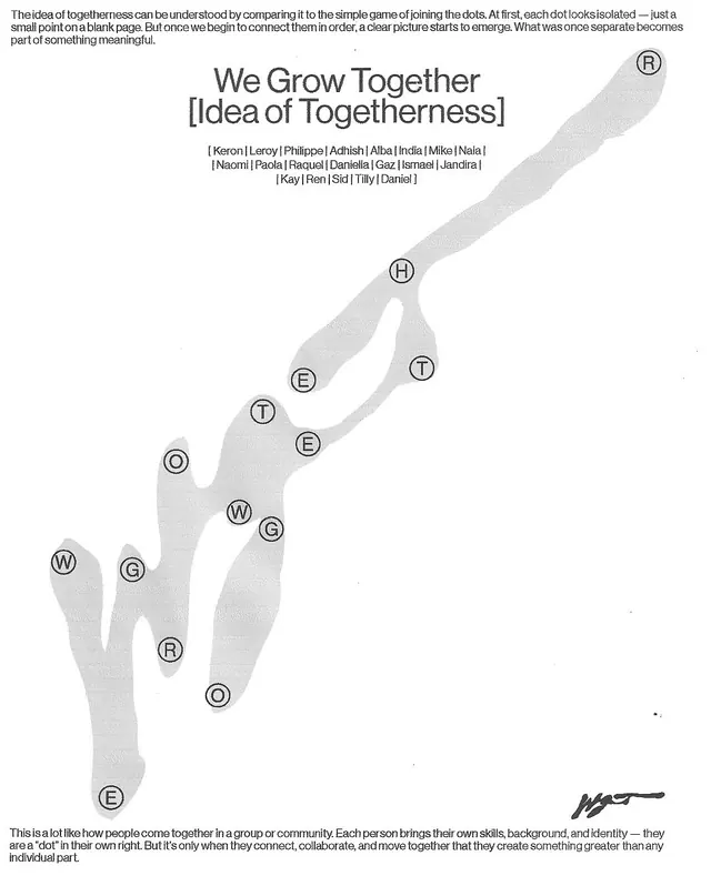 We Grow Together connect-the-dots poster, minimal, swiss, monochrome