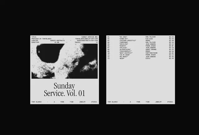 Sunday Service Vol 01 mixtape art, brutalist, minimal, monochrome