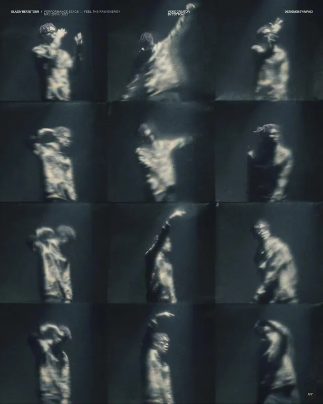 Blazin Beats tour performance grid, editorial, photographic, dark