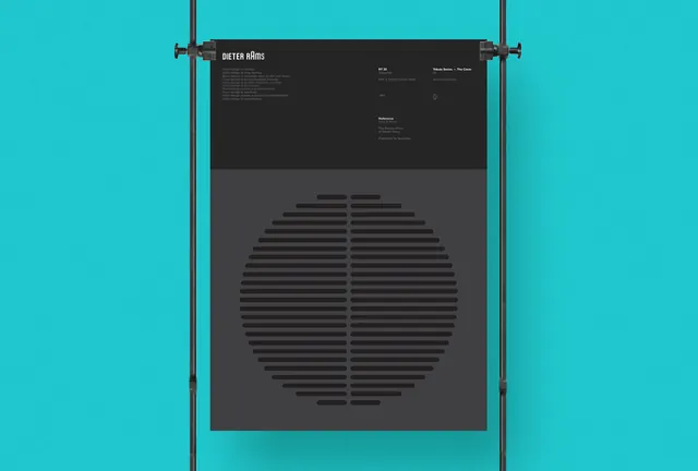 Dieter Rams RT 20 tribute poster, swiss, minimal, dark