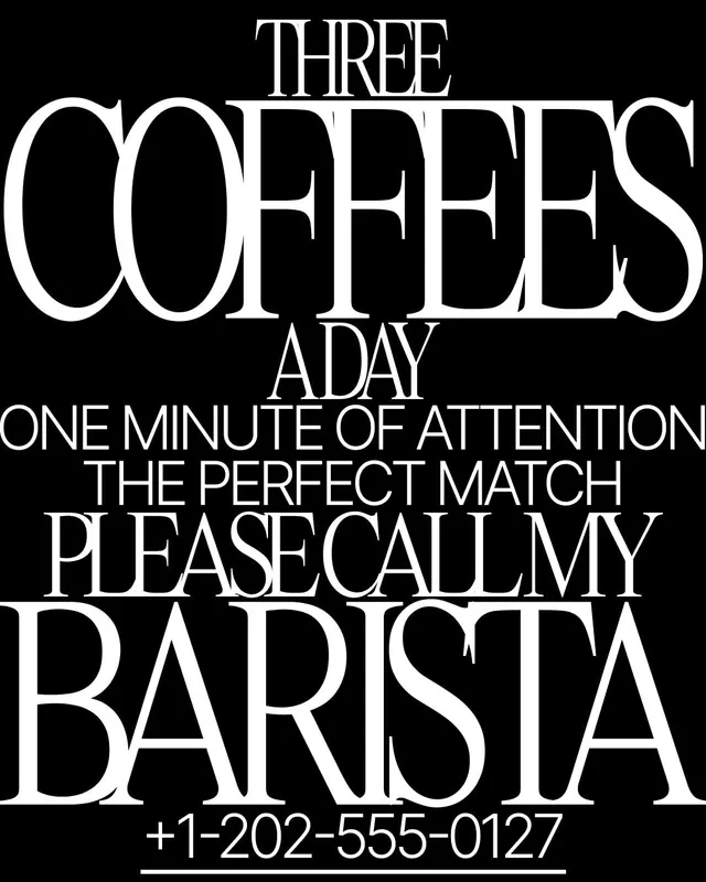 Overlapping serif coffee barista poster, editorial, minimal, dark