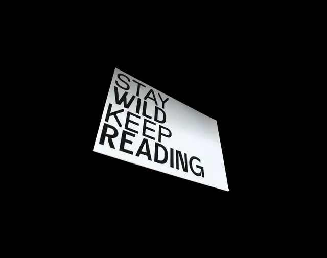 Stay Wild Keep Reading angled card, minimal, editorial, dark