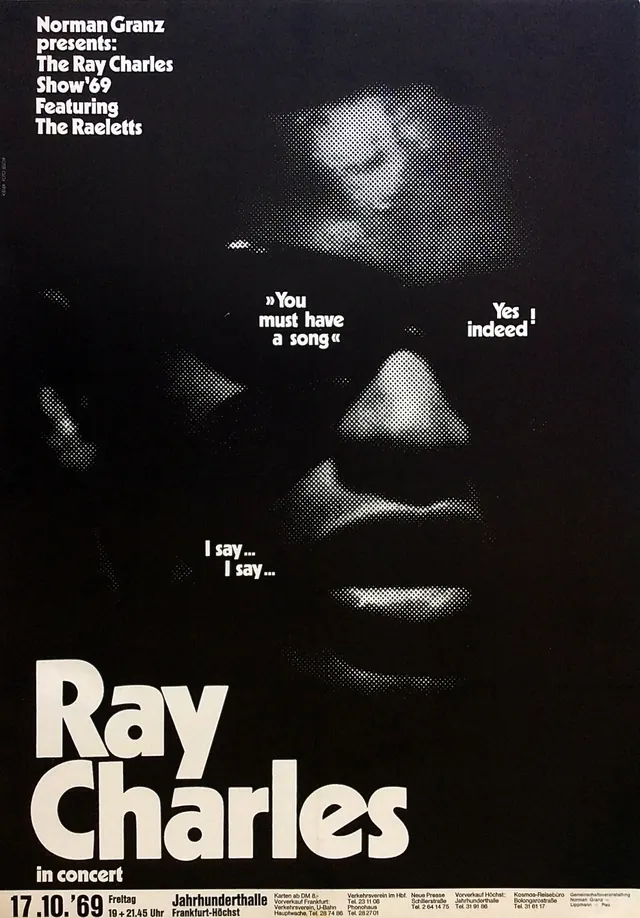 Ray Charles Live in Concert Poster, editorial, photographic, monochrome