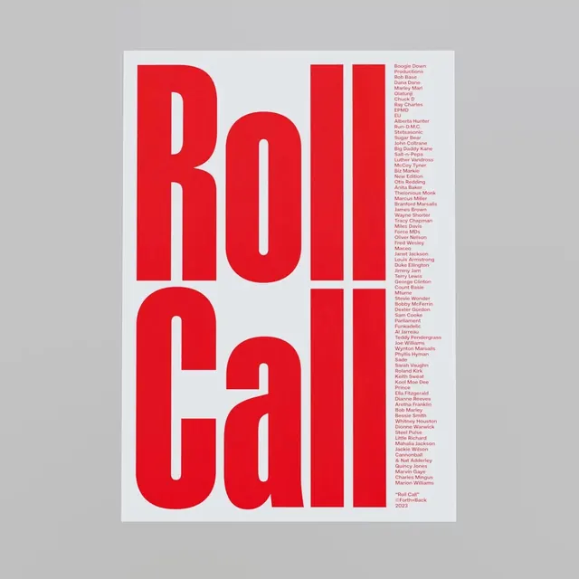 Roll Call music poster, swiss, brutalist, vibrant