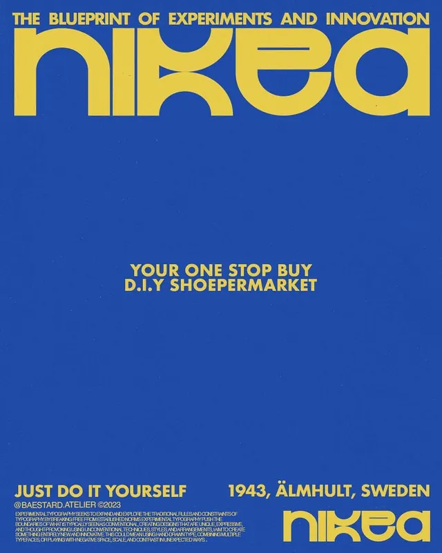 NIKEA brand mashup poster, playful, swiss, vibrant