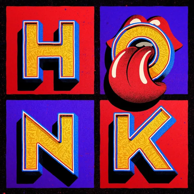 Rolling Stones Honk cover grid, retro, maximalist, vibrant
