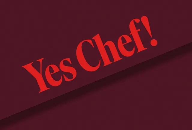 Yes Chef diagonal serif typography, editorial, minimal, dark