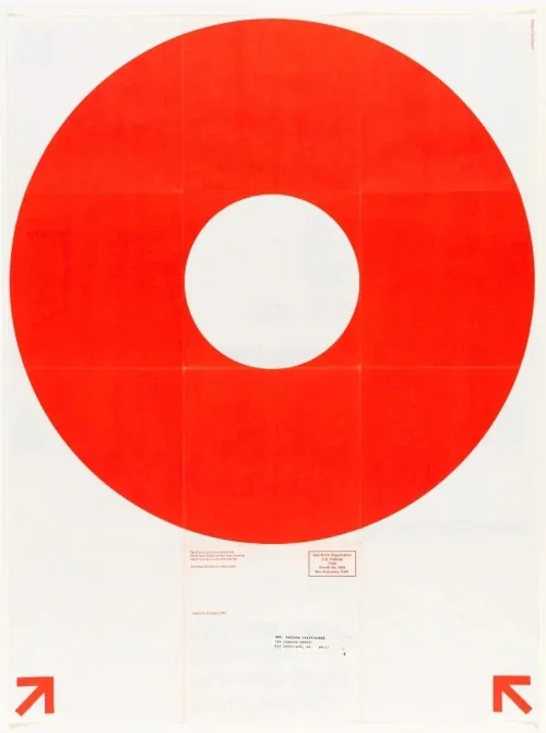 SFMOMA red ring calendar mailer, swiss, minimal, warm