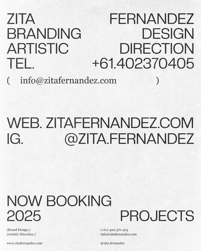 Zita Fernandez branding contact sheet, swiss, minimal, monochrome
