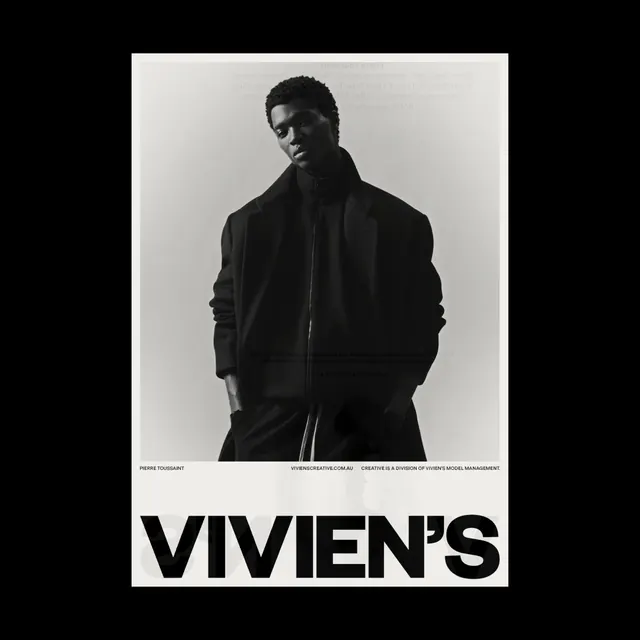 Vivien's model management poster, editorial, minimal, monochrome
