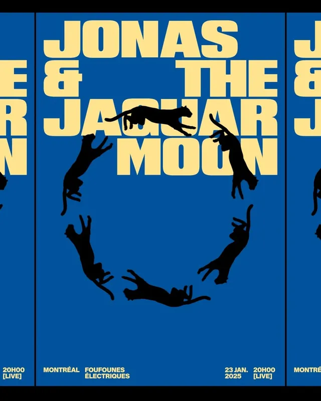 Jonas and The Jaguar Moon event poster, minimal, editorial, vibrant