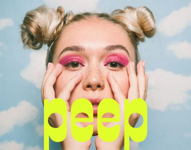 Peep Portrait Graphic, neo-brutalist, playful, vibrant