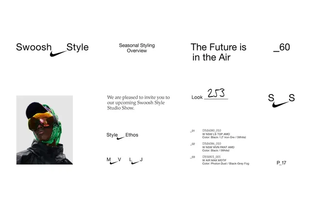 Swoosh Style seasonal styling overview layout, minimal, light-mode, light