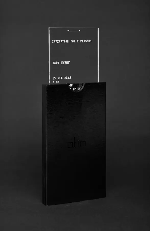 OHM dark event acrylic invitation, minimal, monochrome, dark