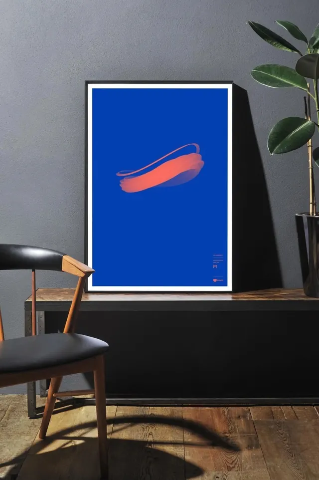 Blue Poster with Orange Abstract Graphic